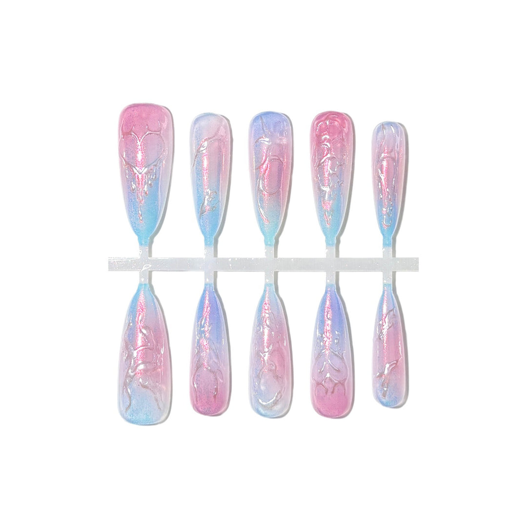 Artistic Press-On Nail Set with Iridescent Detail