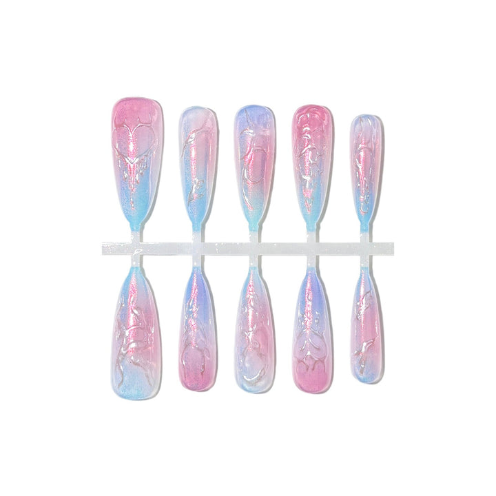 Artistic Press-On Nail Set with Iridescent Detail