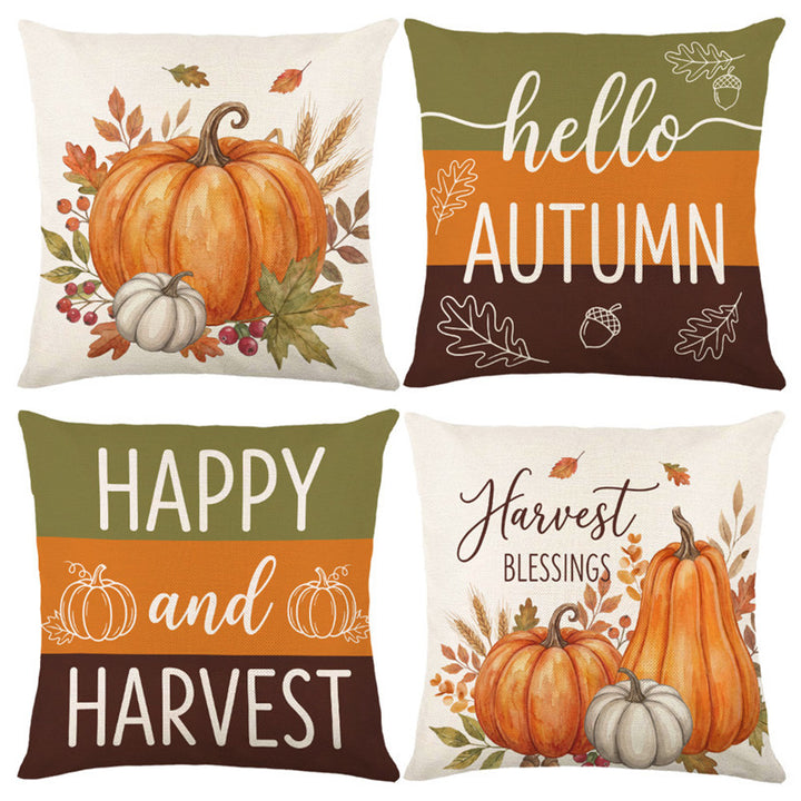 Decorative Harvest-Themed Throw Pillow Covers with Linen Texture