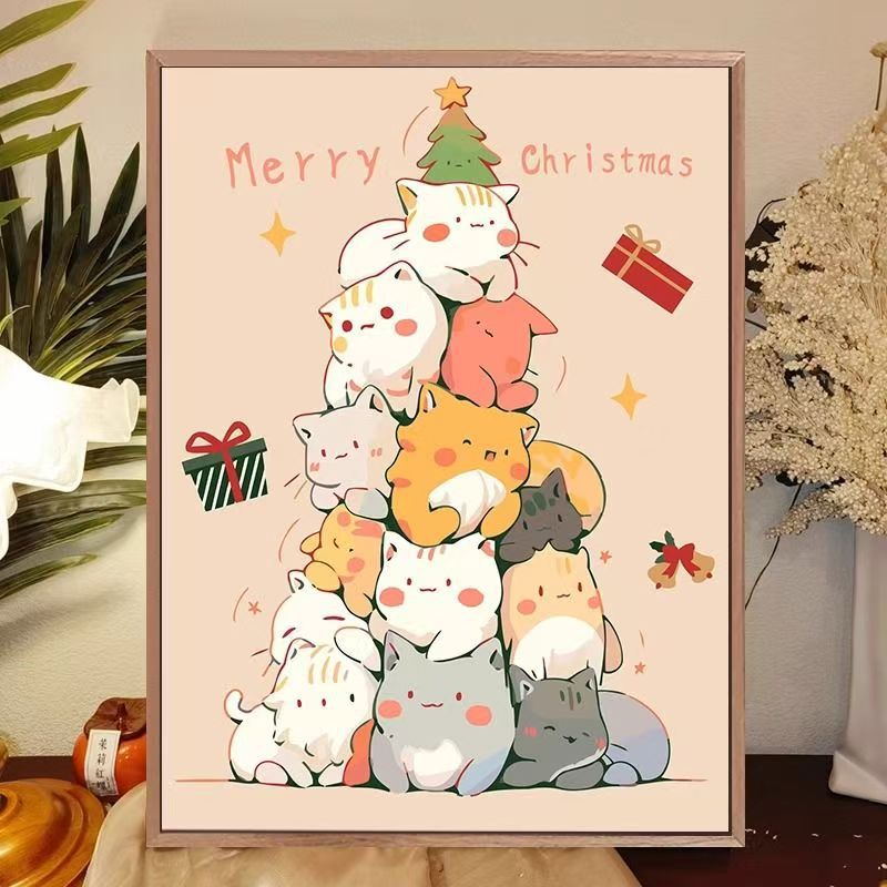 Whimsical Cat-Themed Holiday Canvas Art Print Stornfield