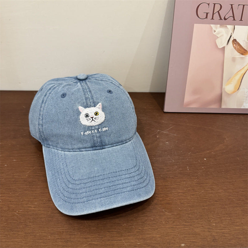 Women's Casual Cotton Baseball Cap with Cat Embroidery Stornfield