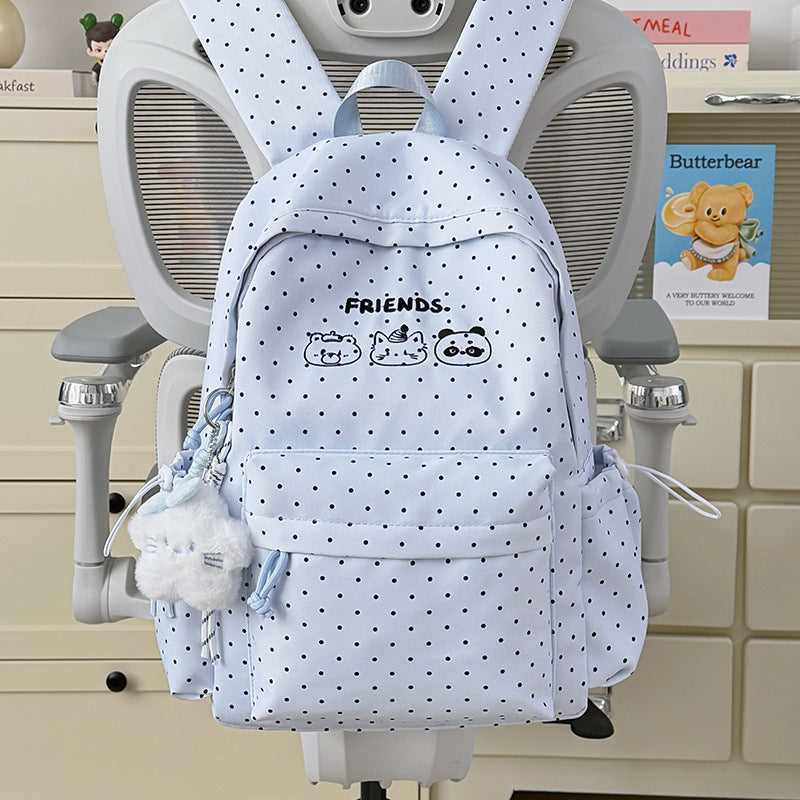 Playful Polka Dot Backpack with Cute Character Accents Stornfield