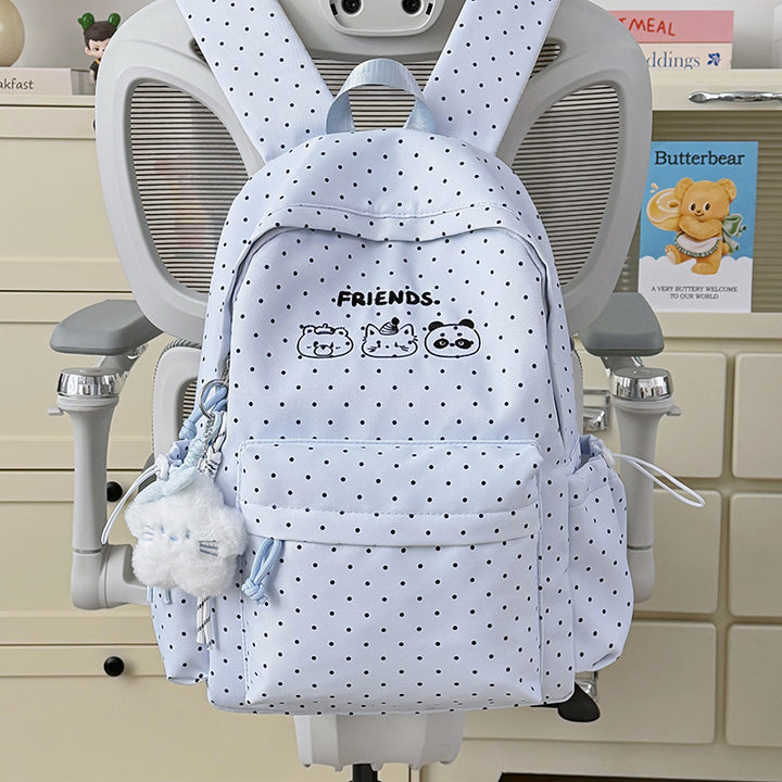 Playful Polka Dot Backpack with Cute Character Accents Stornfield