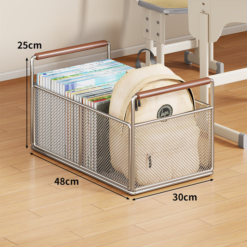 Metal Mesh Floor Storage Crate with Wooden Carry Handles