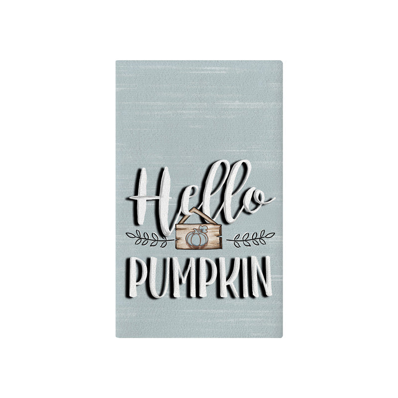 Vertical Buffalo Check Autumn Garden Banner with Painted Pumpkin Illustration