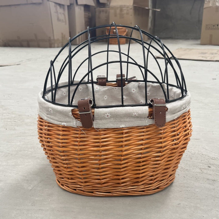 wicker bicycle pet carrier with removable washable liner and reinforced lockable metal dome Stornfield
