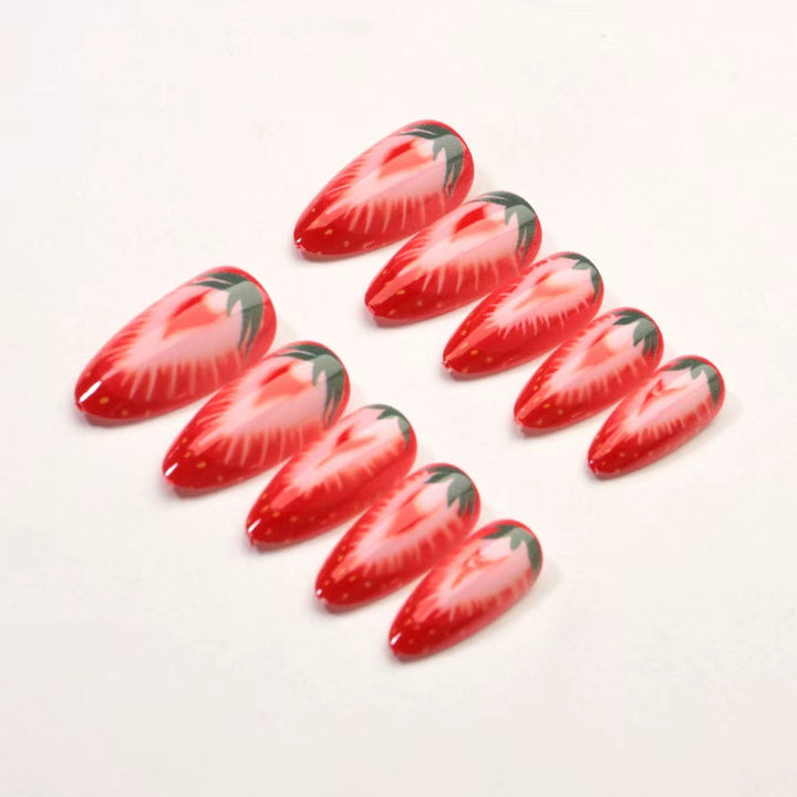 Artificial nail set with detailed strawberry design Stornfield