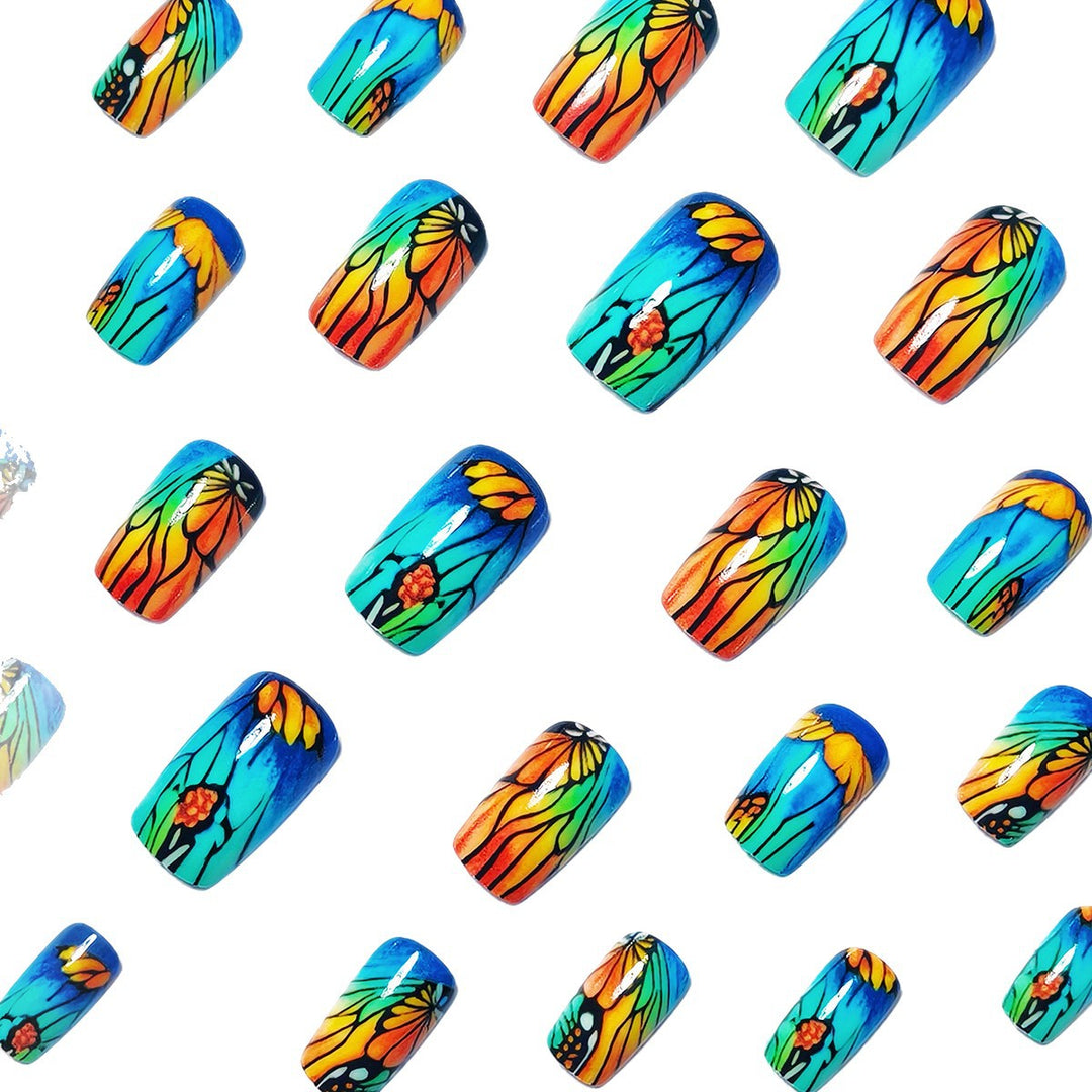Artificial nails with floral design and bright colors Stornfield