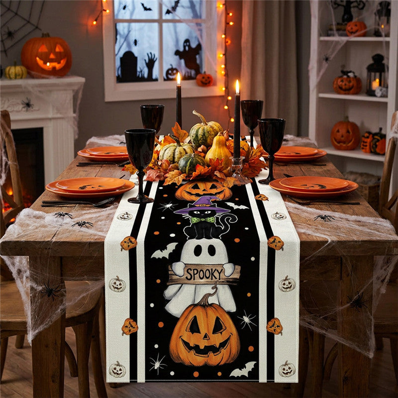 Halloween Jack-o'-Lantern Decorative Cotton Table Runner