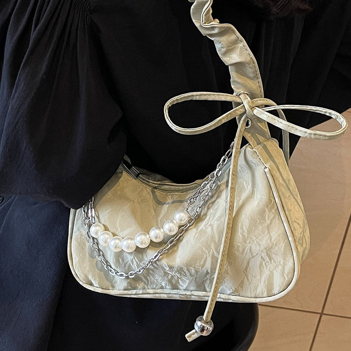 Elegant Pearl-Accented Handheld Bag