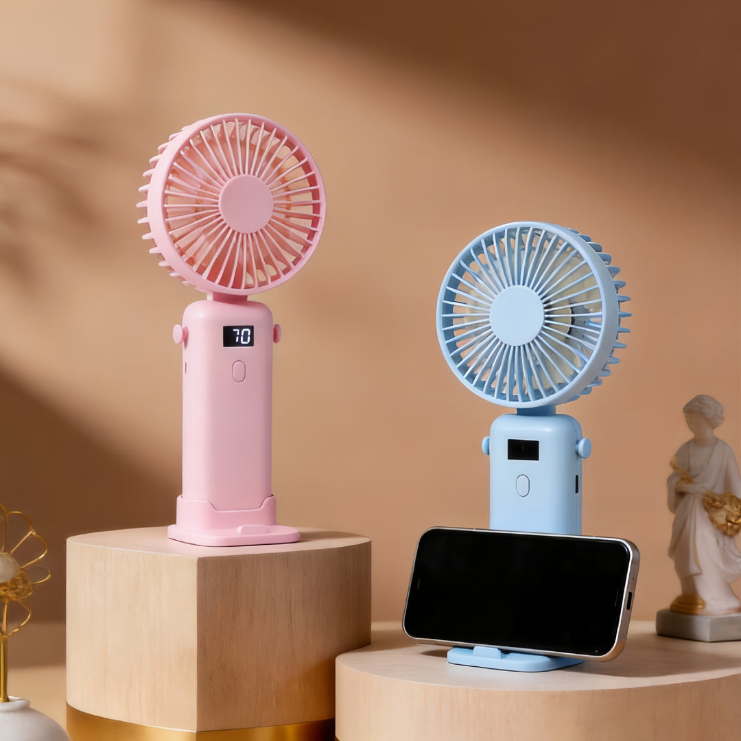 Women Portable Handheld Fan with Digital Display and USB Port Stornfield