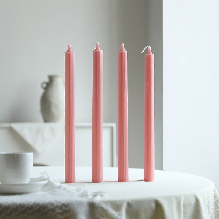 Tall Ribbed Dinner Taper Candle Set for Tabletop Decor