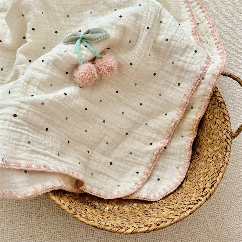 Unisex Cozy Muslin Blanket with Playful Pom-Pom Design Stornfield