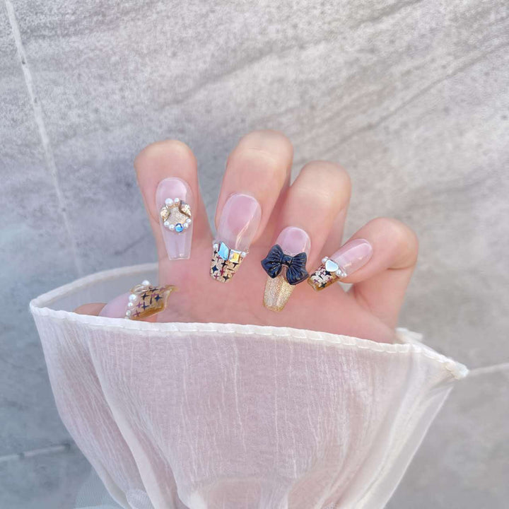 Decorative Press-On Nail Art Set with Gem Accents