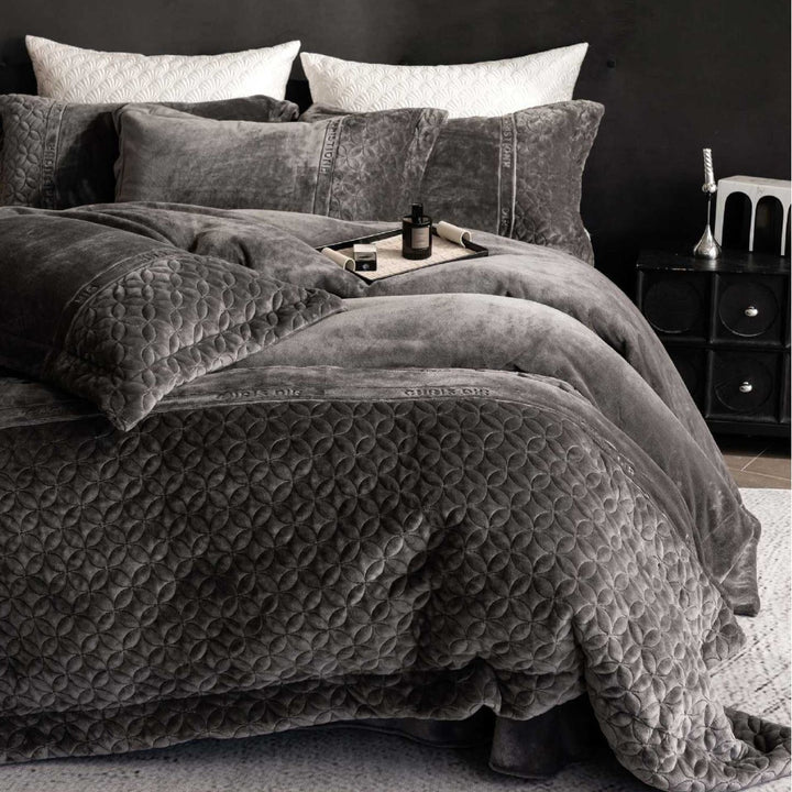 Plush Quilted Velvet Luxury Duvet Cover Set with Decorative Shams