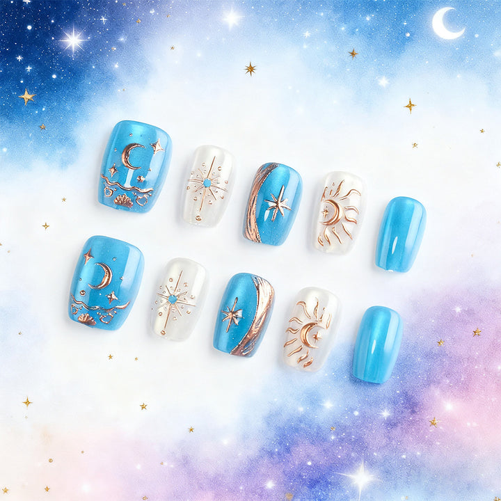 Celestial-Themed Press-On Nail Art Stornfield