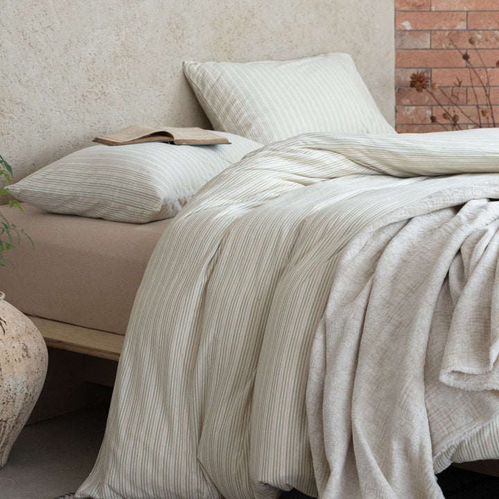 Striped Cotton-Linen Sateen Duvet Cover and Pillowcase Set