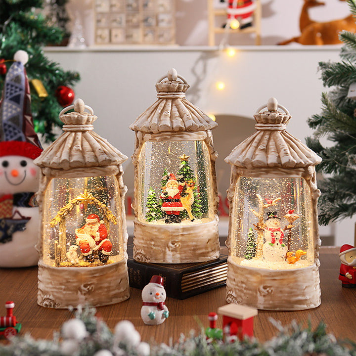 Illuminated Christmas lantern with snow scenes Stornfield