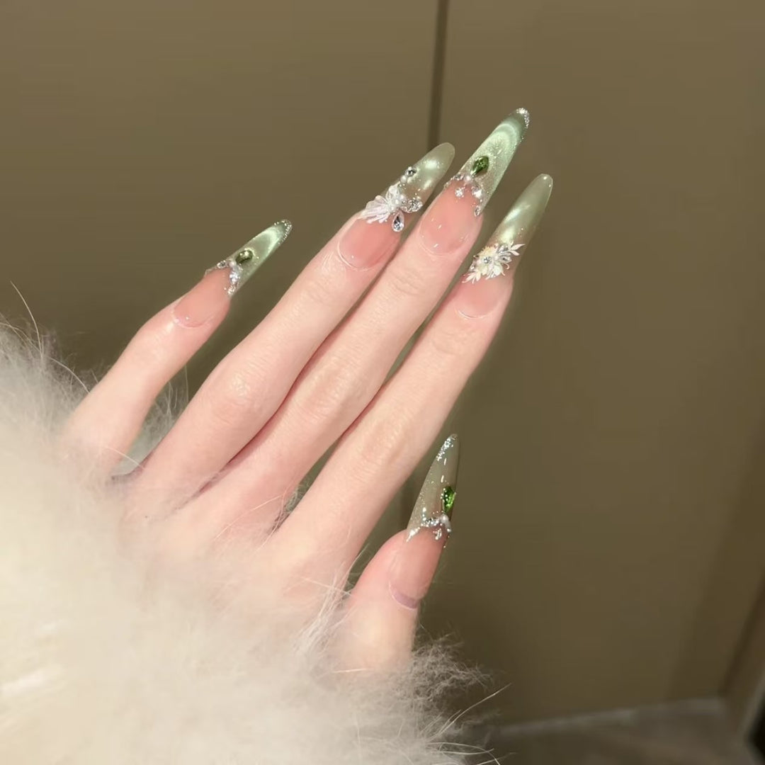 Elegant Floral Stiletto Nail Extensions