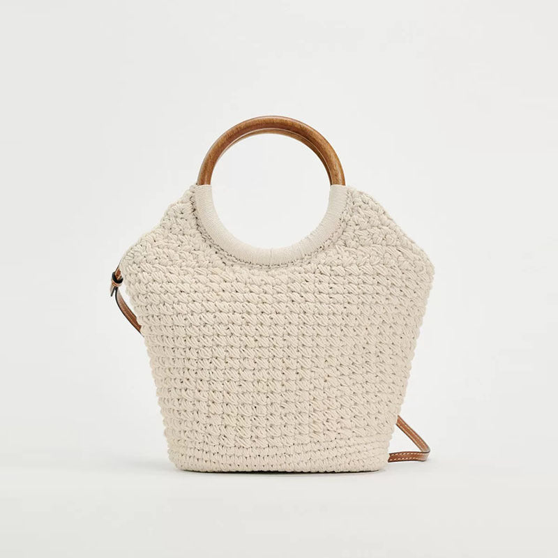Handcrafted tote bag with round wooden handle Stornfield