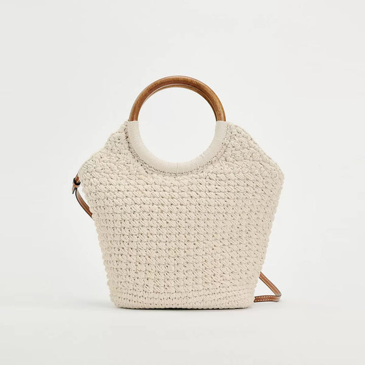 Handcrafted tote bag with round wooden handle Stornfield