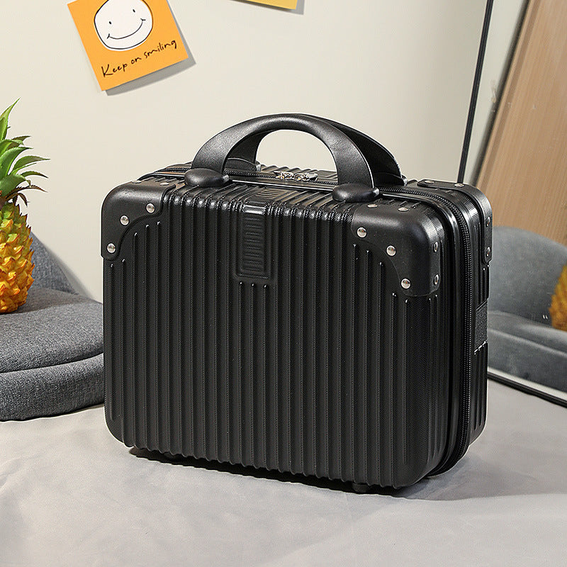 compact hard-shell travel vanity cosmetic and tech organizer with ribbed shell reinforced corners removable padded insert Stornfield