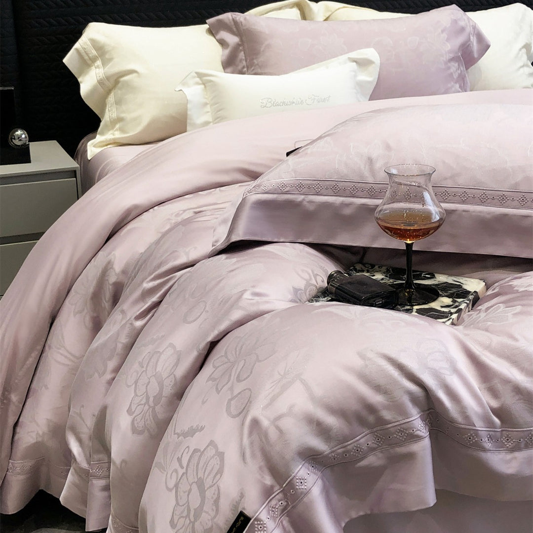 Premium Floral Jacquard Sateen Duvet Cover Set with Embroidered Hem