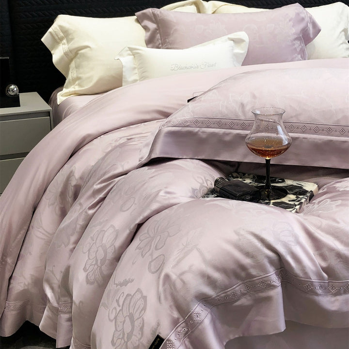Premium Floral Jacquard Sateen Duvet Cover Set with Embroidered Hem