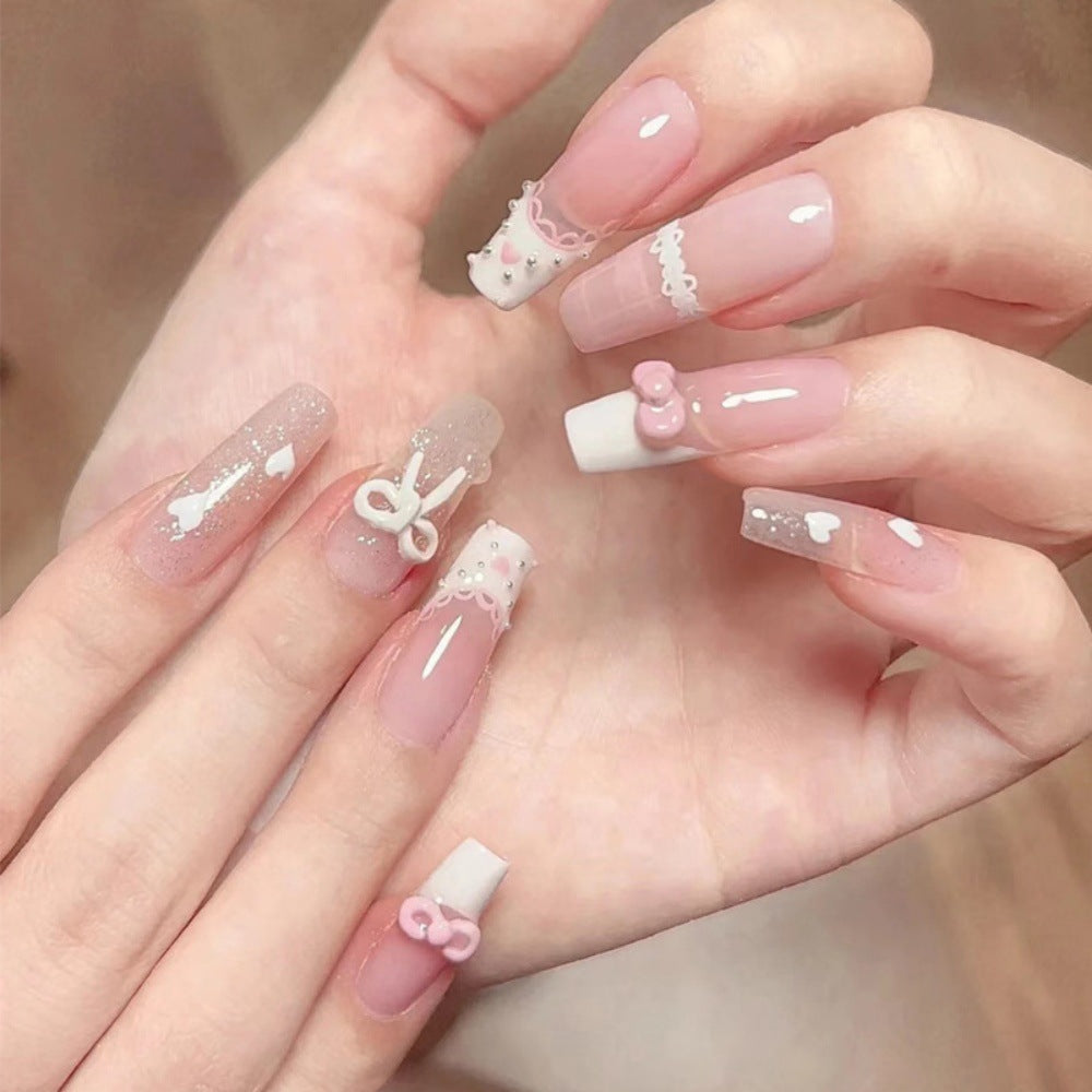 Artistic Press-On Nail Set with Floral and Gemstone Accents Stornfield