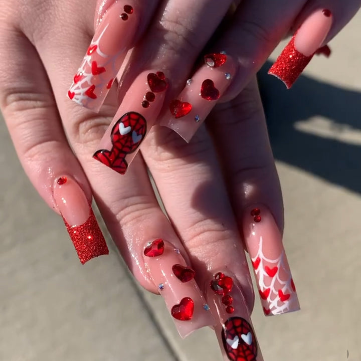 Luxury Press-On Nail Set with Glamorous Heart and Glitter Designs Stornfield
