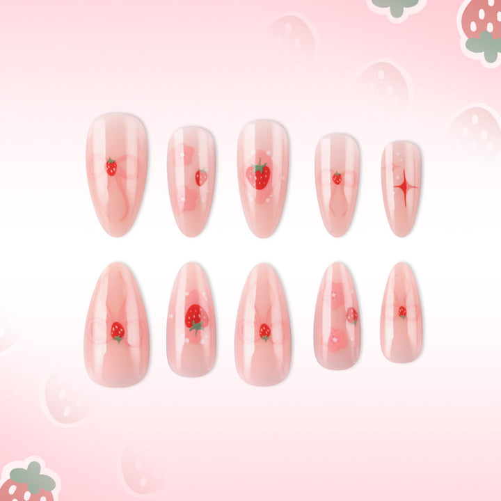 Strawberry-Themed Artistic Press-On Nails Stornfield