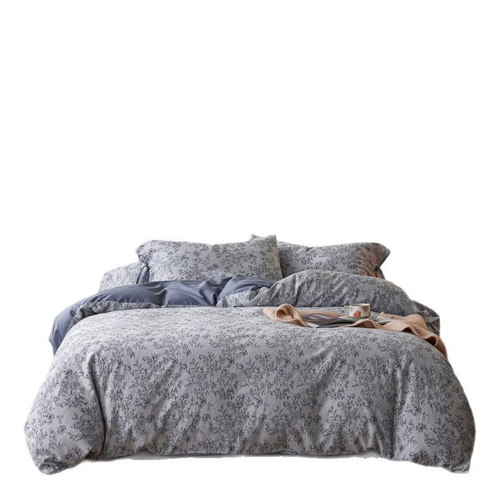 Reversible cotton satin bedding set with floral jacquard and ties