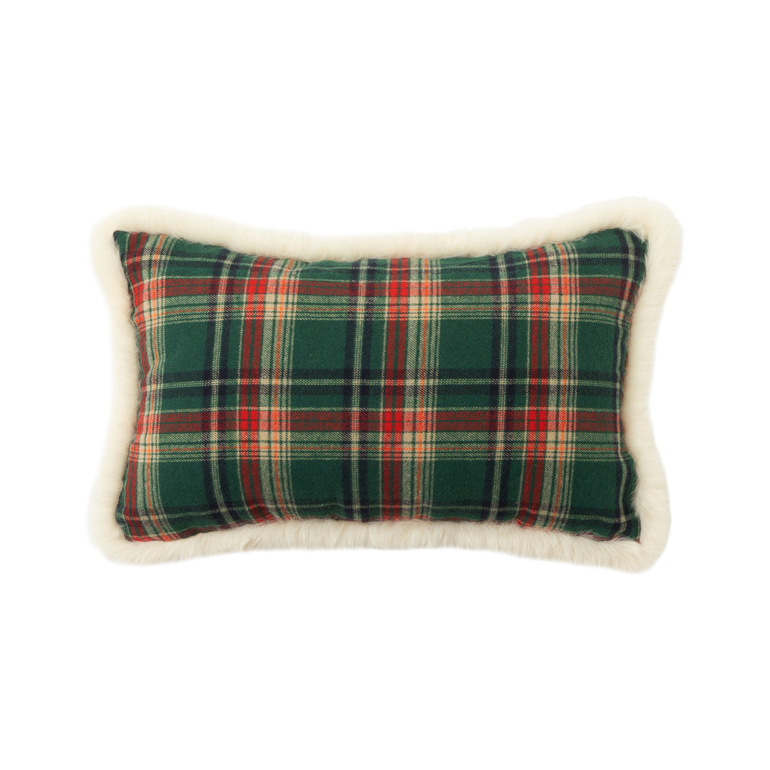 Christmas tree-shaped decorative pillow made of checked flannel with embroidered appliqués Stornfield