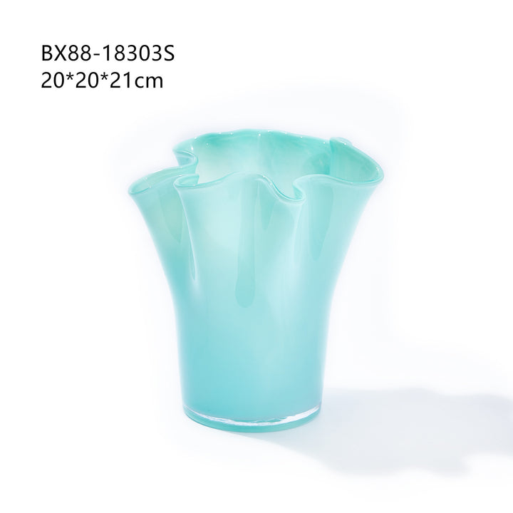Handblown Tall Ruffled Rim Glass Vase Stornfield