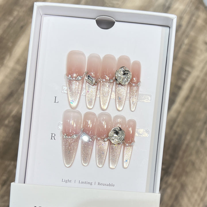 Decorative Stiletto Press-On Nail Art Set with Rhinestone Details Stornfield