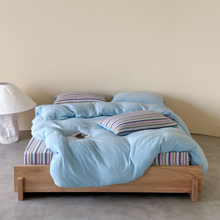 Reversible Cotton-Gauze Duvet Cover and Striped Sheet Set