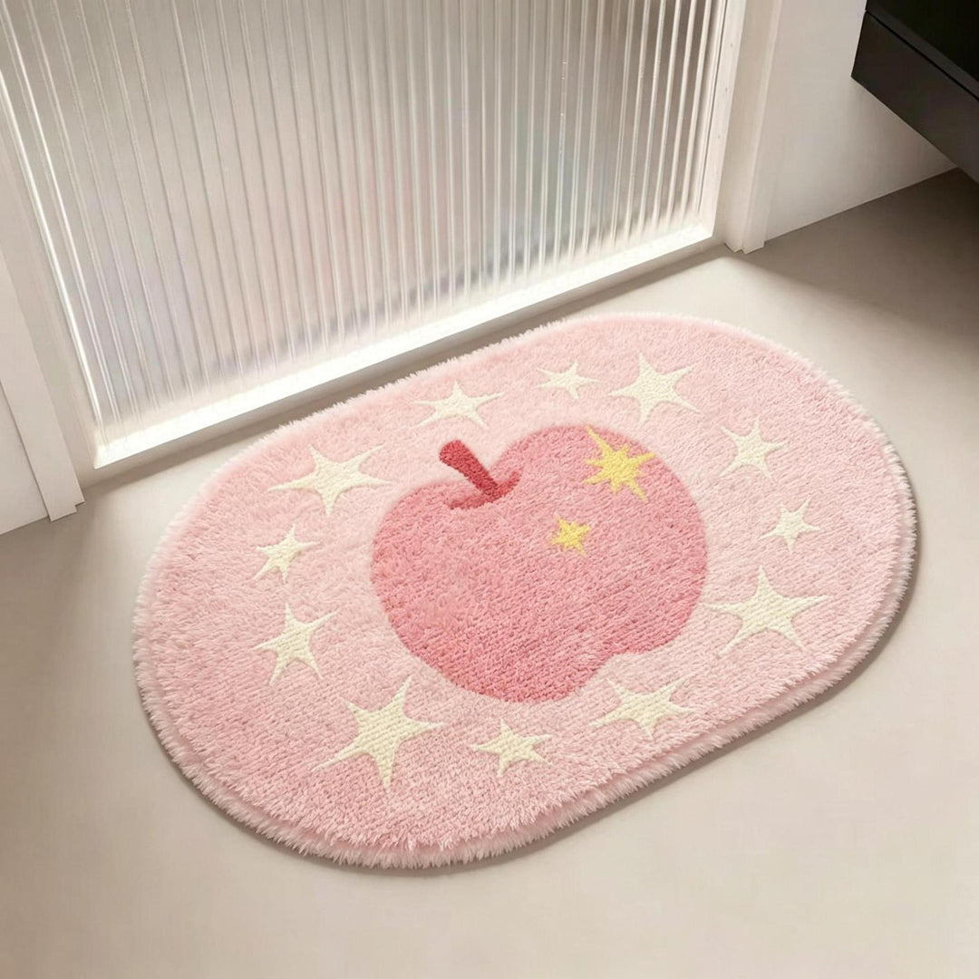 Apple-Themed Plush Bath Mat