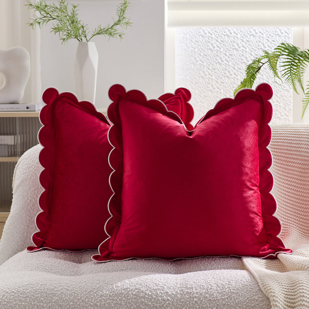 Plush Scalloped Velvet Throw Pillow Cover