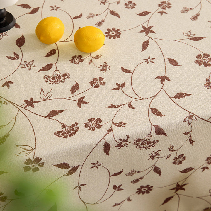Light cotton blend tablecloth with vintage floral pattern and stain-resistant surface