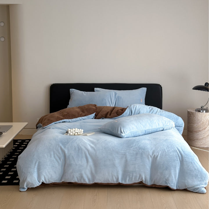 Luxury Plush Reversible Velvet Duvet Cover and Pillowcase Bedding Set
