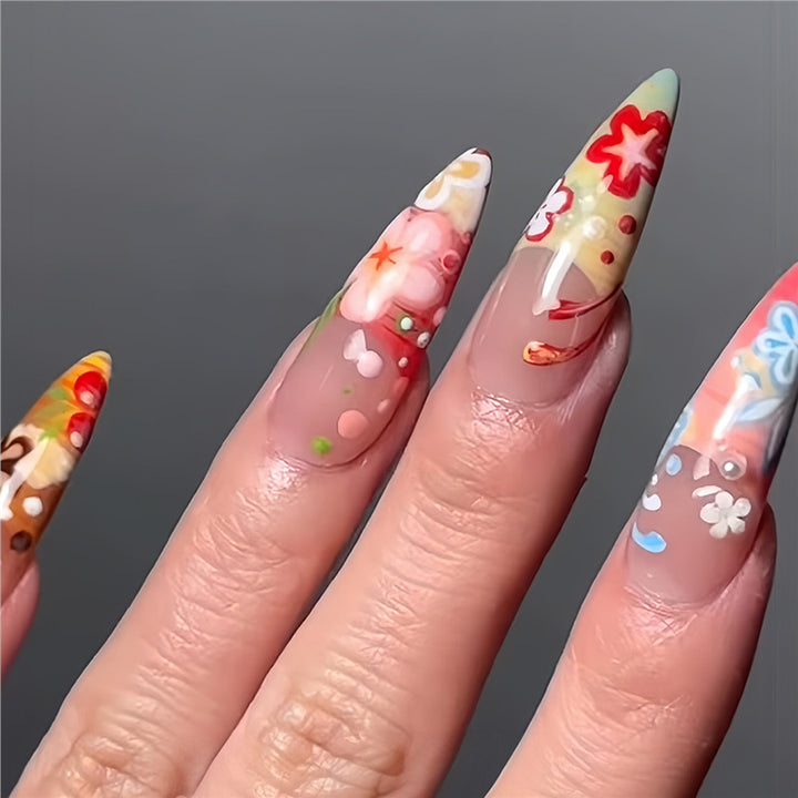 Artistic Floral Stiletto Press-On Nails Stornfield