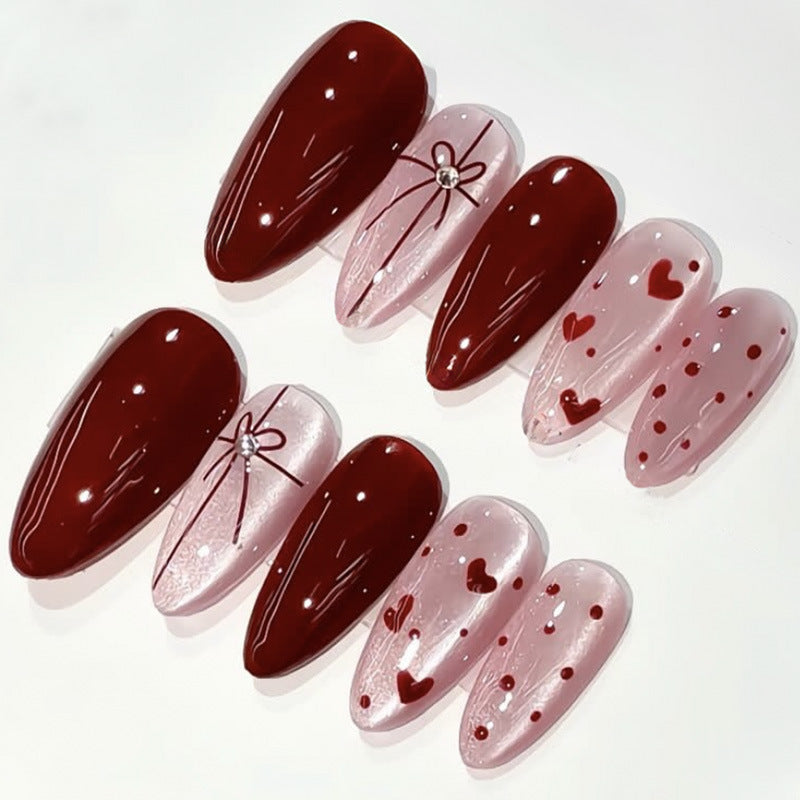 Decorative Press-On Nail Set with Heart and Bow Designs Stornfield