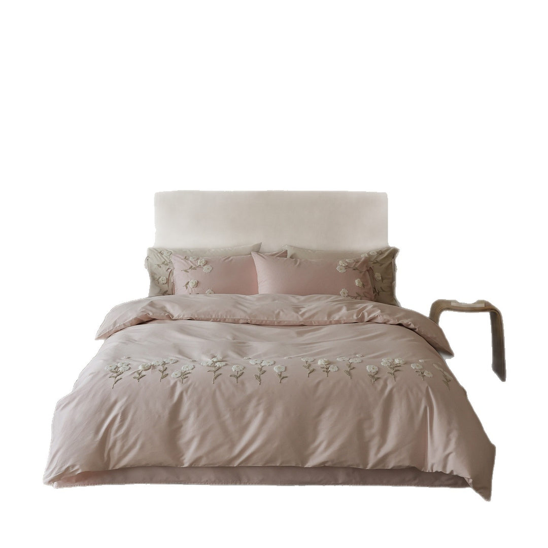 Embroidered Appliqué Cotton Sateen Duvet Cover Set with Decorative Pillow Shams