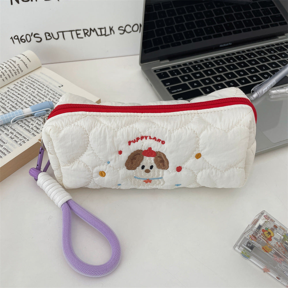 Quilted Dog-Themed Zippered Pencil Case