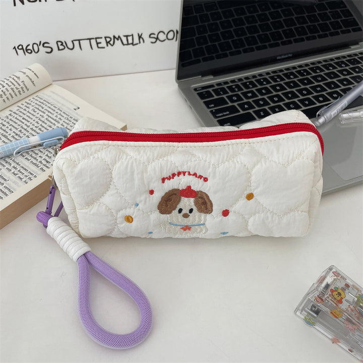 Quilted Dog-Themed Zippered Pencil Case