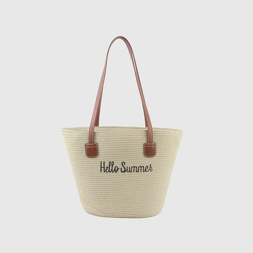 Summer straw bag with leather handles Stornfield