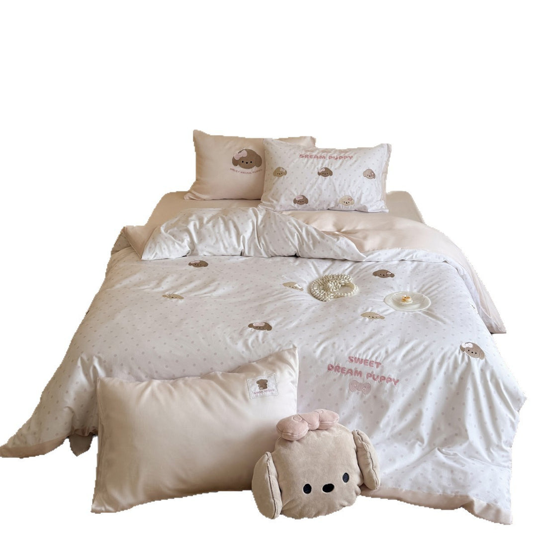 Reversible Embroidered Puppy Duvet Cover Set