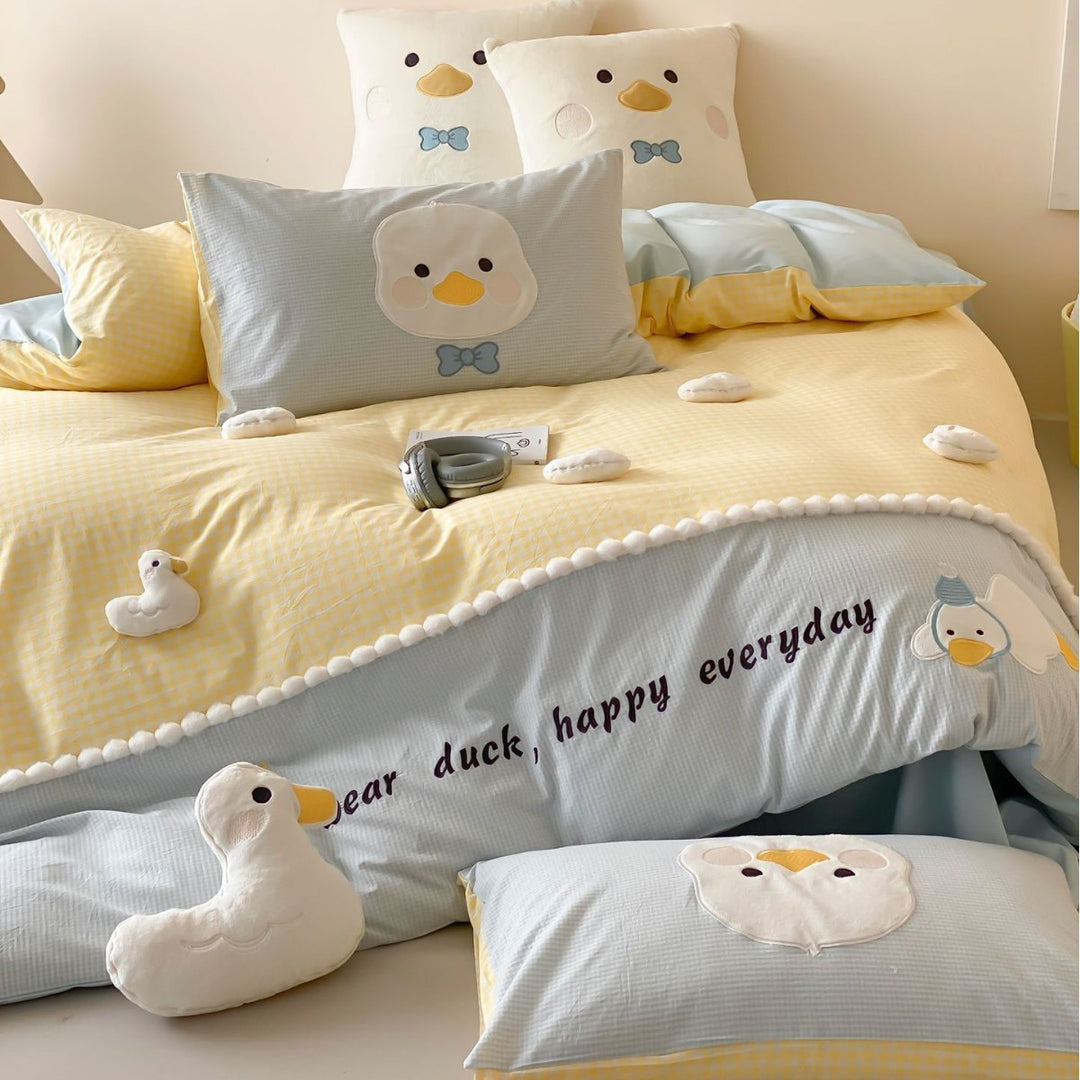 Children's Duck-Themed Cotton Sateen Duvet Cover & Comforter Bedding Set