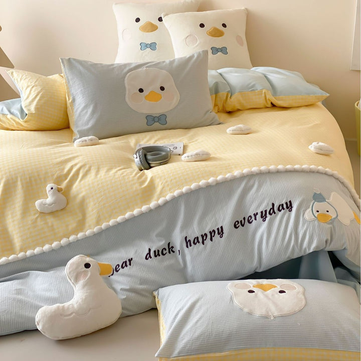 Children's Duck-Themed Cotton Sateen Duvet Cover & Comforter Bedding Set