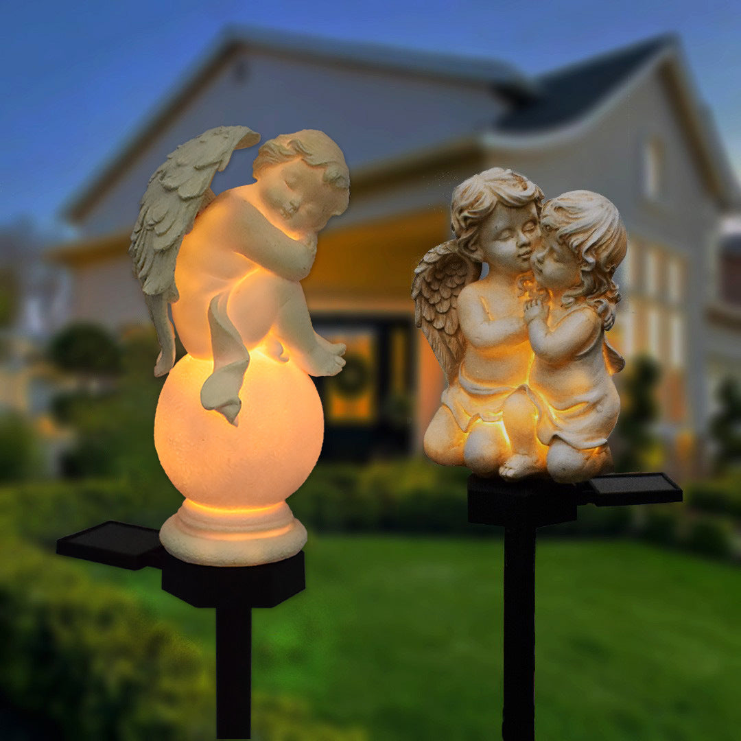Decorative Solar Garden Stake Statue Resin Girl Figurine With Integrated Solar LED And Weatherproof Spike Stornfield